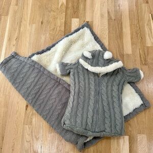 RH baby & child. Faux fur baby bunting and matching stroller blanket.